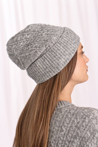 Wool Blend Cable Hat - Light Heather GRey