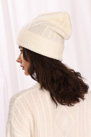 Wool Blend Cable Hat - white