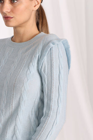 Cashmere Pointelle Crew - Baby Blue