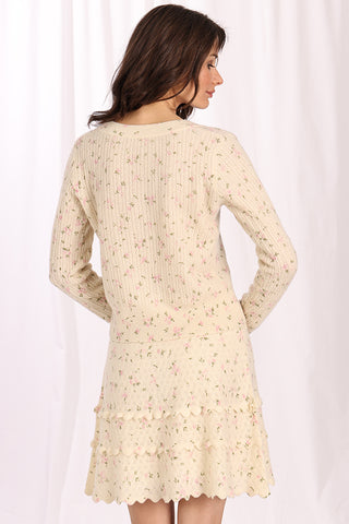 Cashmere Floral Print Pointelle Pullover - Vanilla / Dior Pink