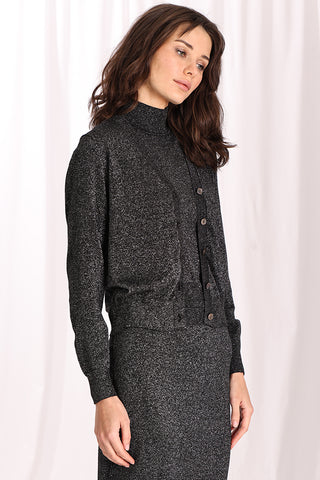 Viscose Lurex Button Cardigan - BLACK