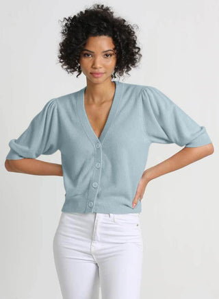 Cashmere Cropped Puff Sleeve Cardigan Baby Blue 