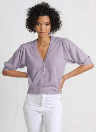 Cashmere Cropped Puff Sleeve Cardigan Lilac 