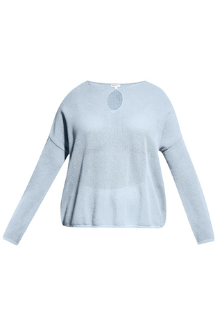Plus Size Cotton Cashmere Mesh Keyhole Boat Neck Sweater- cornflower-blue